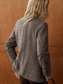 Écloséra French Retro Casual Commuting Versatile Fit Version Retro Plaid Fabric Autumn And Winter Khaki Women's Suit Coats Women's Casual Jacket Women's Casual Business Suit Coats Autumn Women's Casual Clothing Autumn Business Casual Women's Clothing Winter Coats Fall Clothes For Women