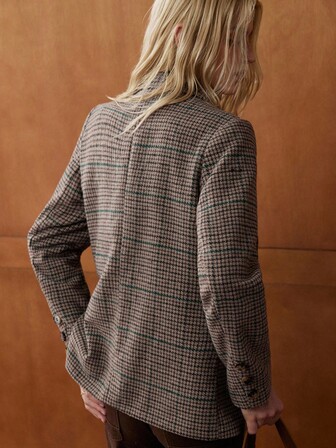 Écloséra Fransk Retro Casual Pendlare Mångsidig Löst Vintage Borstad Rutigt Slag Enkelknäppt Kaki Damkostymkavaj, Casual Kavaj, Business Casual Damkavaj, Höst/Vinter