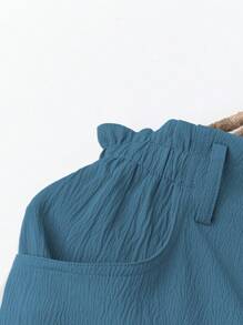 Omancia 女式休闲纯色直筒裤，春夏 - 藍色 - 查看 3