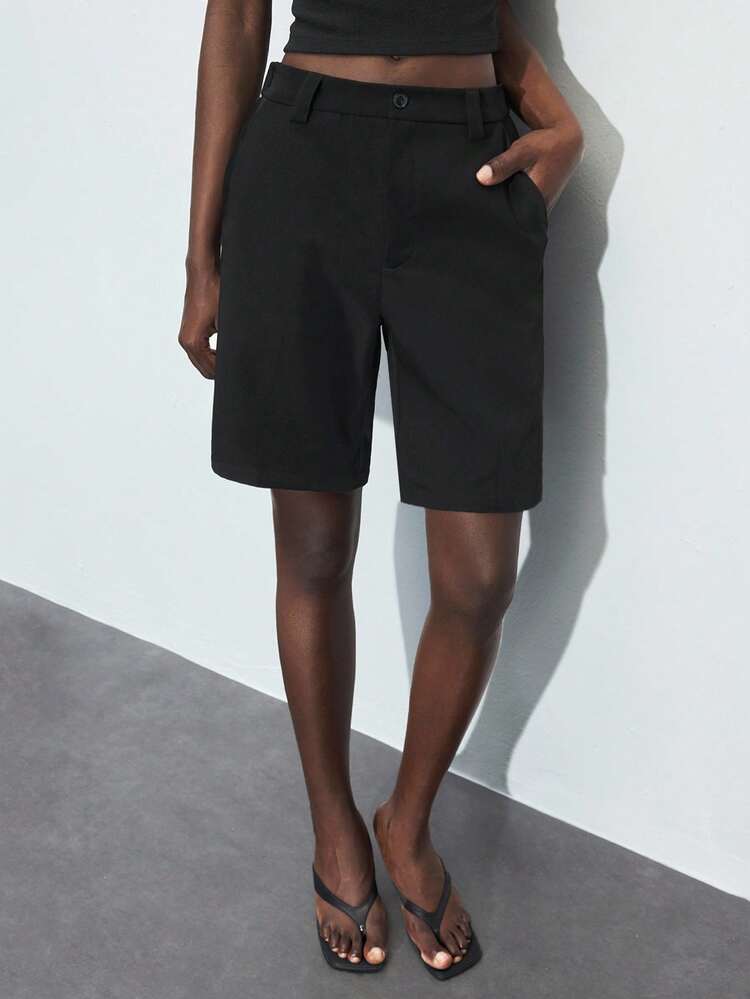 Maija Pantaloncini da donna di colore unito, minimalisti e di moda, adatti per l`estate - nero - Visualizzare 2
