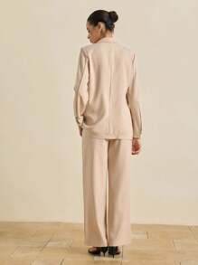 Airaco Women's Solid Color Front Button Closure Long Sleeve Blazer Jacket And Pants Elegant Suit Set Fall Cloth For Women