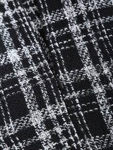 Sweetra 秋冬格纹腰部修身天鹅绒蝴蝶结裹身长袖短款连衣裙女 - 黑色 - 查看 5