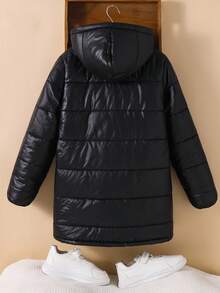 少女连帽休闲保暖加厚羽绒服，秋冬季 - 黑色 - 查看 4
