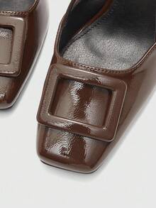 CUCCOO BIZCHIC Women's Square Toe Chunky Heel Brown PU Leather Pumps, Fashionable Minimalist Comfortable For Daily Wear And Occasions For Christmas - Brown - View 7