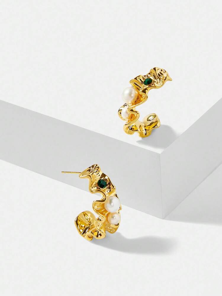 FAUX PEARL & RHINESTONE TEXTURED EARRINGS