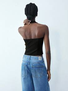 Maija 女士春季皮革装饰 V 领无袖上衣、节日、夏季、乡村音乐会、街头服饰女士、风格、时尚、俱乐部、教师