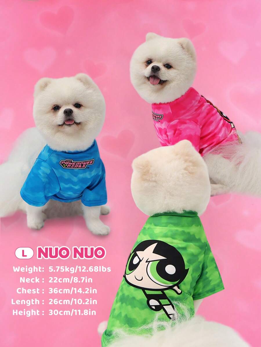 THE POWERPUFF GIRLS X SHEIN 1 chiếc áo nỉ in hình nhân vật hoạt hình cho thú cưng, quần áo cho mèo/chó, size XXS-XXXXL, cỡ cực nhỏ, cỡ cực lớn, bong bóng, hoa mao lương, hoa, trái tim, tình bạn - Nhiều màu - Xem 1