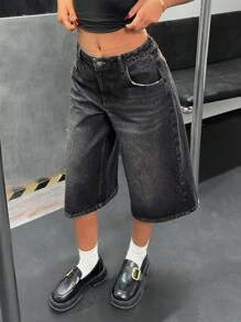 CasuGlow Women's Pocketed Wide Leg Loose Casual Versatile Denim Shorts - Black - View 5