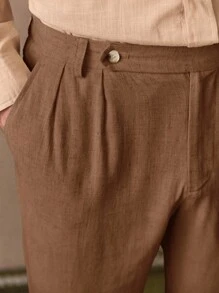 Mainfolk Men's Casual Woven Tapered Suit Pants Brown Dress Pants Pleated Pants High Waisted Pants Manfinity Pants Designer Pants, Old Money - Khaki - View 2