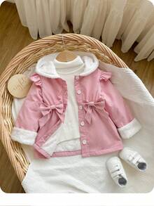 SHEIN 女婴可爱保暖连帽外套，秋冬季 - 粉色 - 查看 1