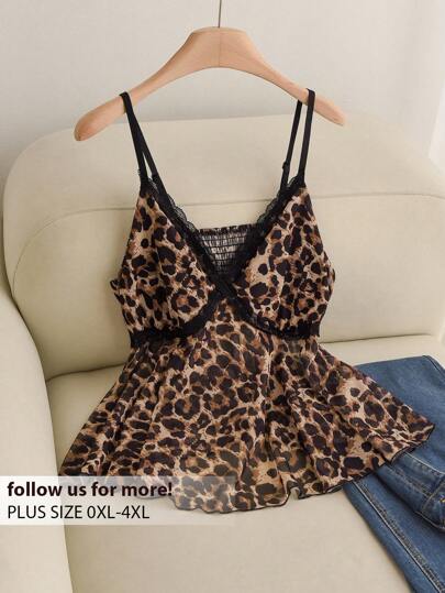 Elaquor Plus Size Summer Simple Lace Patchwork Cami Top, Casual Daily Wear