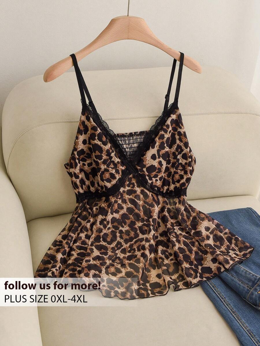 Elaquor Plus Size Summer Simple Lace Patchwork Cami Top, Casual Daily Wear