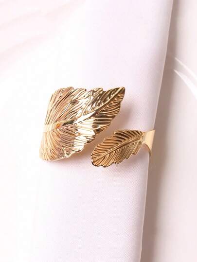 SHEIN 6Pcs/12Pcs Gold Napkin Rings Wedding Golden Leaf Metal Napkin Holders For Table Setting Holiday Birthday Christmas Thanksgiving Party Decor
