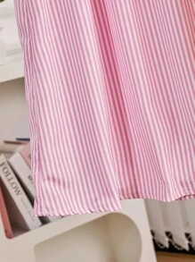 Conjunto de 2 peças para meninas adolescentes, cardigã listrado com lapela e saia gráfica moderna, adequado para o deslocamento diário - Multicolorido - Ver 8