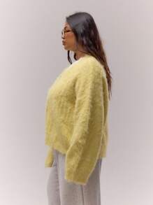 MUSERA Áo khoác cardigan dệt kim mềm mại cổ chữ V cài nút, kiểu dáng dễ thương, thanh lịch, sang trọng, thoải mái dành cho nữ, thích hợp mặc ở nhà vào mùa xuân hoặc lễ Phục sinh. - Màu vàng - Xem 4