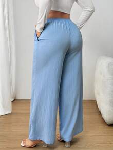 SHEIN PETITE CURVE Damen Business Lässig Strandoutfit für Frauen Mode Pendeln Elegant Lila Lotosblume Rosa Weite Hose, Taschen Hose in Große Größen