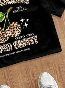 Claim Dot Men's Slogan, Leopard & Cherry Print Short Sleeve Casual Shirt - Black - View 4