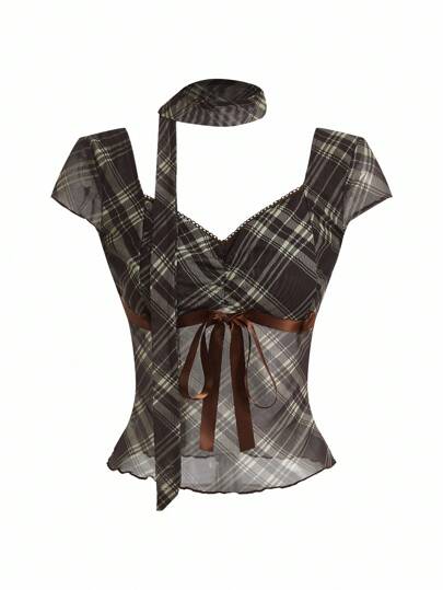 ROMWE J-Fashion Y2K 女士格纹设计休闲 T 恤，时尚百搭，适合日常穿着