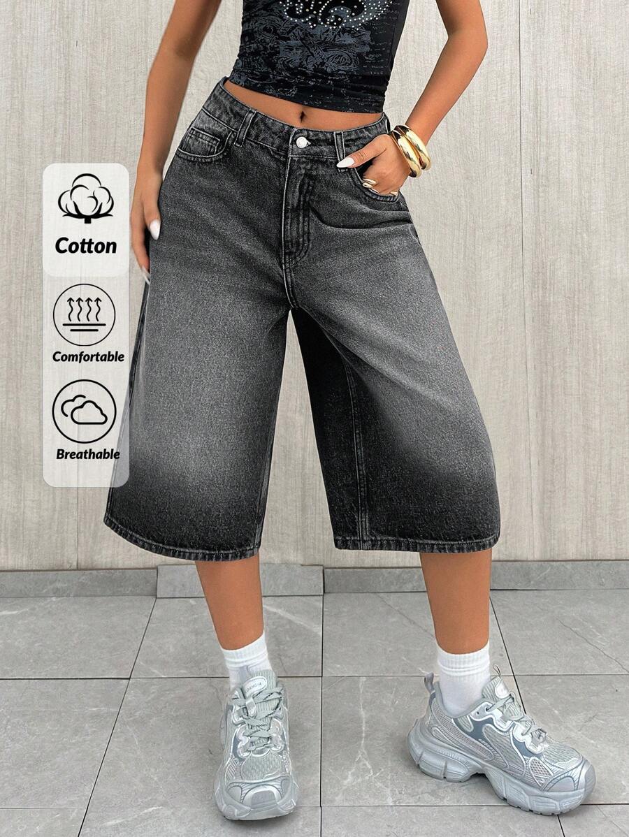 EURMUSE QUẦN SOOC DENIM CỔ ĐIỂN Y2K CỰC MÁT CHO NỮ - Rửa tối - Xem 1