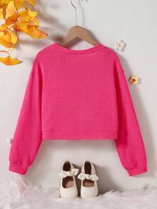 青少年女孩休闲花卉印花针织开衫夹克，秋季、假日、夏季、旅行 - 玫紅色 - 查看 2