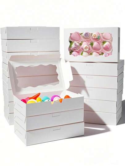 SHEIN 20 Stück/10 Stück/1 Stück Fenster Kuchenschachtel, Keksdose mit Fenster, Brotkasten, Kuchendose, Brezelkasten, geeignet für Hochzeit, Baby-Shower-Party, Weihnachten