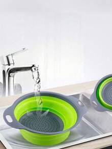SHEIN 1/2pcs Collapsible Silicone Colander Set, Space-Saving Strainer With Handle, Folding Drain Basket For Fruits, Vegetables, Pasta – Green Kitchen Tool For Easy Storage,Kitchen Strainer Set With Fine Mesh, Essential Kitchen Tools & Kitchen Accessories, A Must-Have Kitchen Tools Gift For Home Chefs, Space-Saving Storage For Kitchen Organizers,Christmas Kitchen Gifts Idea - Green - View 7