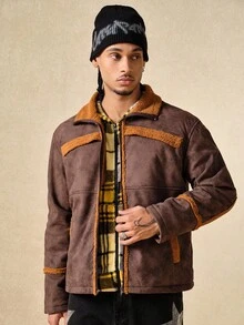 ROMWE MEN Casual 男士复古拉链领休闲夹克，秋季 - 棕色 - 查看 9