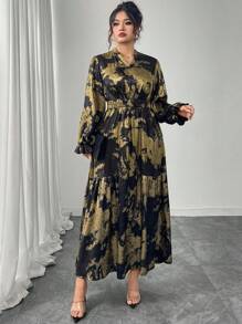 Modelyn Plus Size Shiny Long Sleeve Dress Fall Cloth For Women - Multicolor - View 3