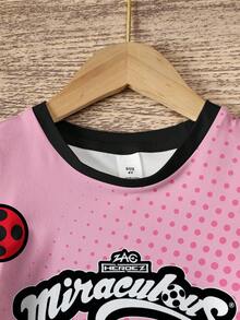 Miraculous Ladybug X SHEIN Young Girl Cartoon Figure Graphic Round Neck Dress - White - View 3