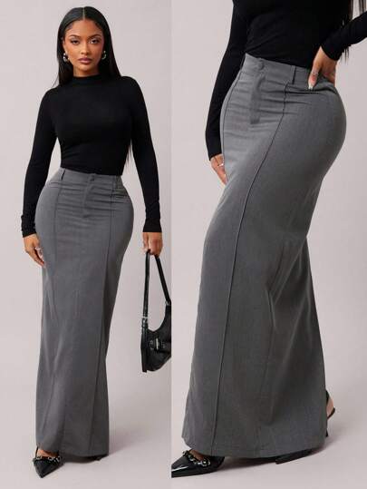 Radiana 女士灰色复古优雅简约修身直筒裙，通勤百搭