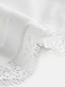 Maija Women's Solid Color Contrast Lace Pleated Casual Shorts - White - View 7