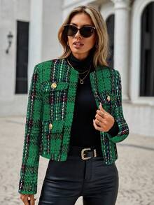 SHEIN Clasi 秋冬休闲时尚街头通勤百搭长袖女士大衣 - 綠色 - 查看 1