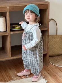 DAZY Baby Girl Casual Cute Fresh Plaid Jumpsuit Fall, Winter