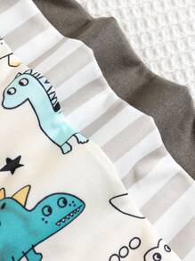 3件套新生男婴可爱卡通条纹无袖针织连体衣套装，夏季 - 彩色 - 查看 3