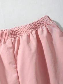 少女时尚街头风V领宽松印花休闲裤套装，适合日常穿着 - 淺粉色 - 查看 4
