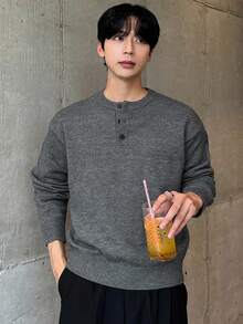 DAZY 男士半拉链圆领深灰色花卉针织毛衣，秋季 - 灰色 - 查看 7