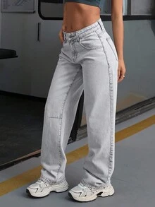 EURMUSE WOMEN LOW WAIST STRAIGHT JEAN Y2K STYLE SNOW WASH Jeans Outfit For Women Women S Jeans Women Clothing Jeans Women Jeans Plus Size Women Summer Clothing Women Clothing Y2k Women S Bottoms Woman S Summer Clothes - Light Wash - View 5