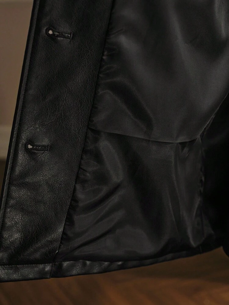 CHIC FAUX SHEARLING COLLAR & CUFFS 3/4 SLEEVE PU JACKET, AUTUMN/WINTER
