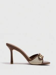 CUCCOO BIZCHIC Giày cao gót mũi tròn thời trang màu nâu và trắng, khóa vàng, phù hợp cho việc đi lại hàng ngày - màu nâu - Xem 7