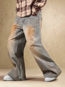 Quần jeans ống rộng SUMWON kiểu vintage rách rưới, dáng loe cổ điển, chất liệu denim cotton, dáng rộng thoải mái, phong cách đường phố thập niên 90-20-20, retro, thích hợp mặc thường ngày. - Màu xanh lam - Xem 6