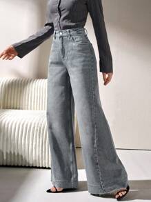 CLARA VERO 高腰阔腿裤 JAN 休闲风格 - 中等水洗藍 - 查看 4