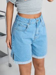 EURMUSE Women's Casual Loose Fit Cuffed Denim Shorts With Pockets, Versatile - Medium Wash - View 4