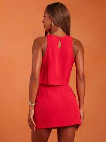 NYA SZN Matching Set (Top/Skirt) Top Tank Crop Cut Out Detail Skirt Mini Fitted Color Block Beach Basic Linen Sets For Women - Black - View 3