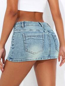 SHEIN ICON Sexy Fitted Mini Denim Skirt, Summer