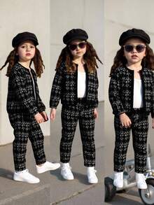 TaviRue 2pcs/Set Baby Girl Knit Plaid Cardigan And Matching Knit Leggings Set,Graduation Outfit Fall Winter