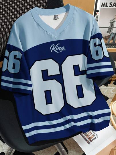 Manfinity Campus Court 大码男式夏季休闲拼色数字印花T恤