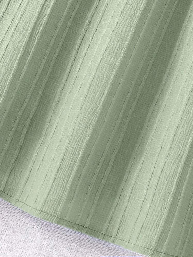 SHEIN Solid Color Simple Daily Short Sleeve Dress For Tween Girls - Green - View 4