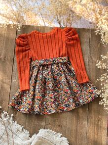 Emery Rose Kids Emery Rose Kids Baby Mädchen Farbe Boho gestrickt Rundhals Puffle Langarm Patchwork Blümchenkleid, geeignet für Herbst Winter, Winterkleid für Urlaub Zurück zur Schule Herbstkleid Zurück zur Schule Herbstkleid Kleinkind Mädchen Herbstkleid Herbst Kleinkind Mädchen Kleidung Baby Mädchen Kleid Herbst Orange Blumenkleid Kleinkind Kleinkind Mädchen Herbst Outfits - Khaki - Übersicht 7