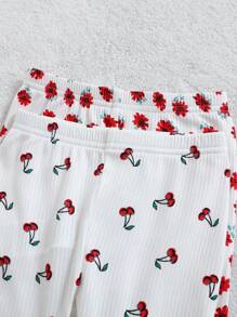 Conjunto de 4 piezas de pijama para niña bebé con cuello redondo, manga larga y volantes con estampado floral - Multicolor - Ver 4