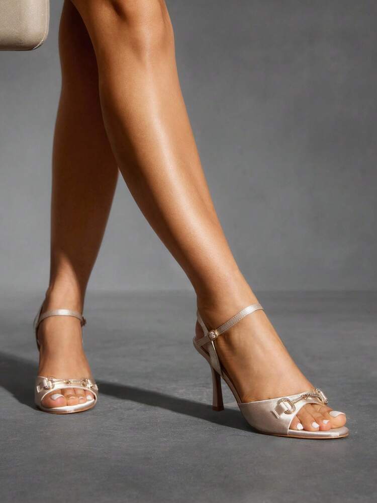 CUCCOO SZL Champagne Satin Pointed Toe Fashion Sexy Gold Buckle Dress High Heel Sandals